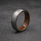 Brushed Titanium Wedding Band — Whiskey Barrel Wood Lining, view 4