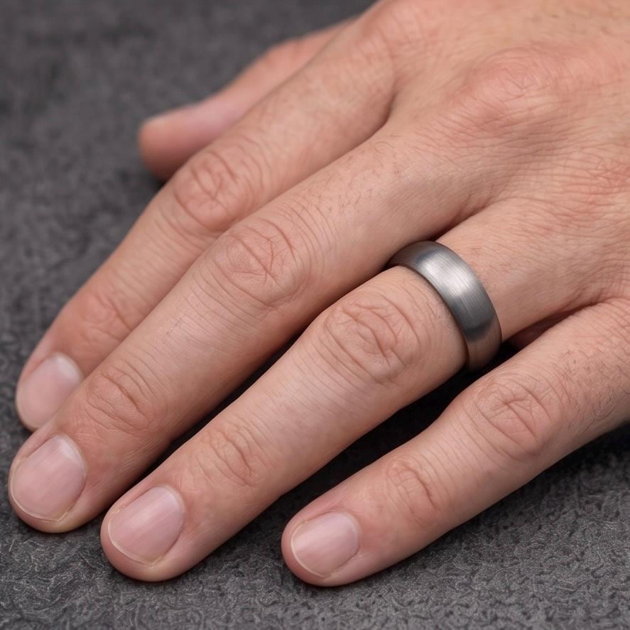 Brushed Titanium Wedding Band — Whiskey Barrel Wood Lining, view 5