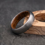 Brushed Titanium Wedding Band — Whiskey Barrel Wood Lining, view 7