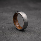 Brushed Titanium Wedding Band — Whiskey Barrel Wood Lining
