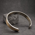 Damascus Steel Cuff Bracelet with Double Copper Lines — Viking Cuff, view 3