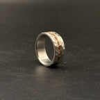 Hammered Titanium Wedding Band — Whiskey Barrel Wood Inlay, view 6
