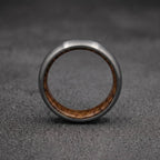 Brushed Titanium Wedding Band — Whiskey Barrel Wood Lining, view 2