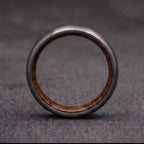 Brushed Titanium Wedding Band — Whiskey Barrel Wood Lining, view 6
