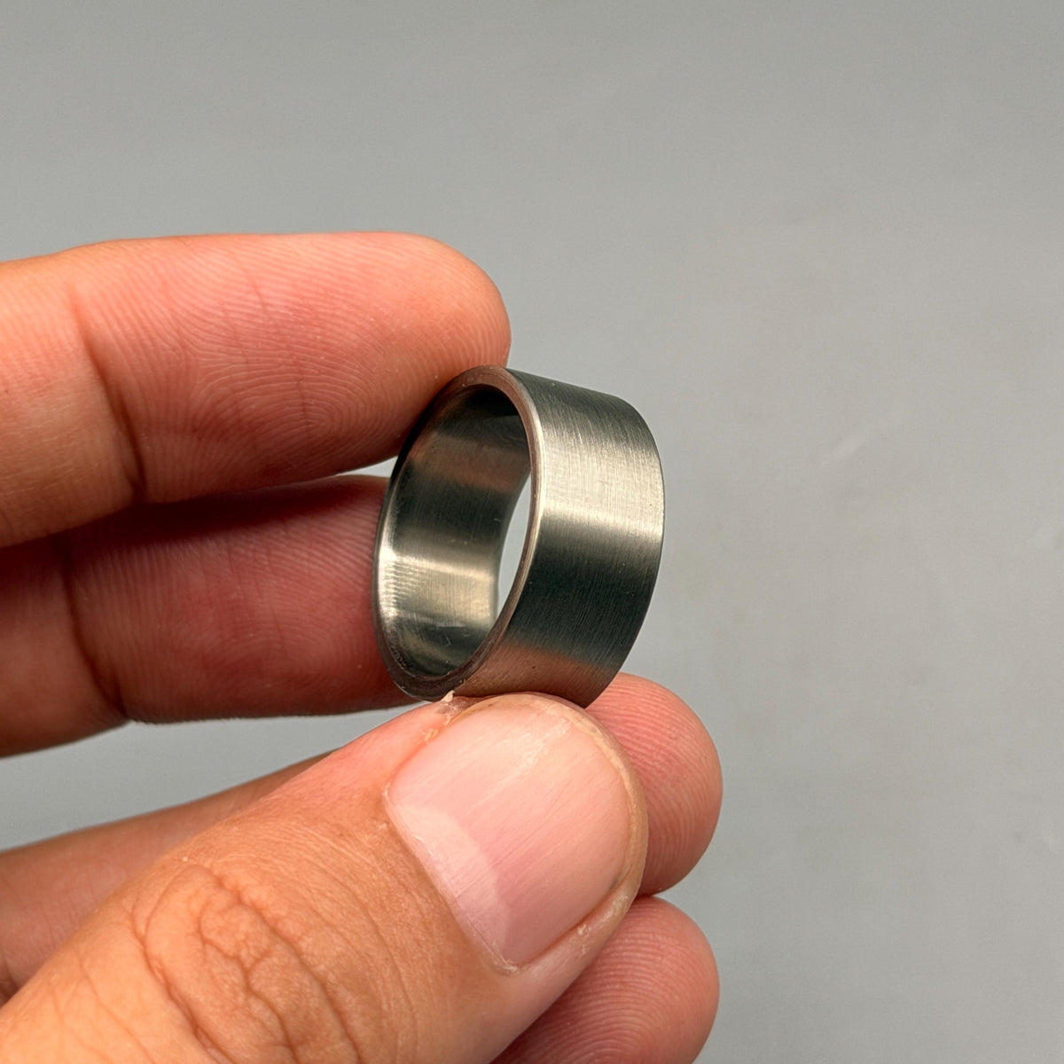 Brushed Titanium Wedding Band, Chunky Flat — Square Edges, view 5