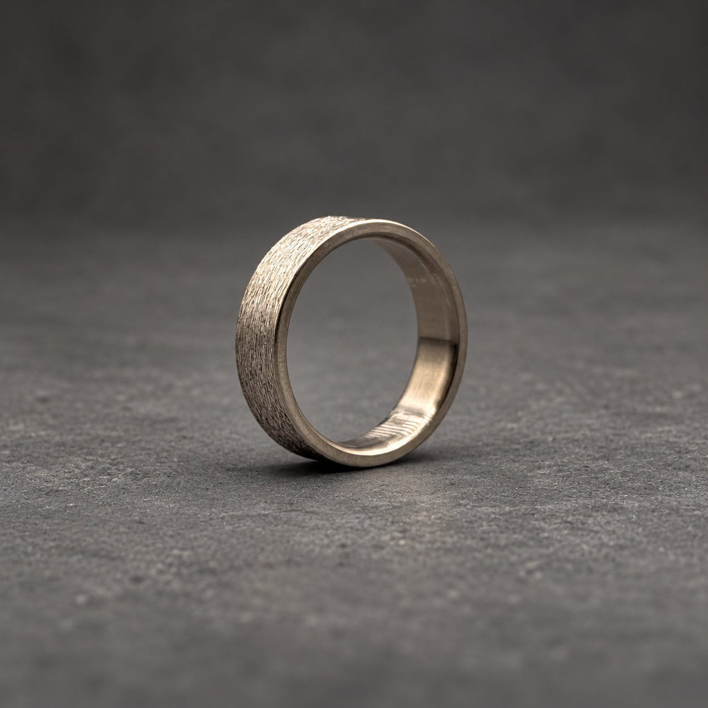 Rough Textured Titanium Wedding Band — Polished Interior, view 4