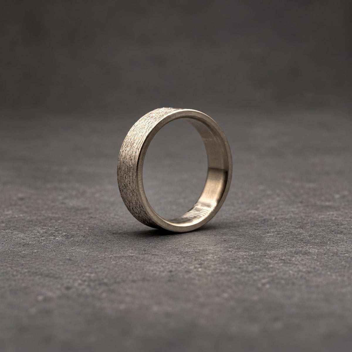 Rough Textured Titanium Wedding Band — Polished Interior, view 4