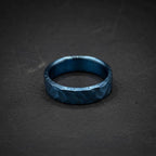 Blue Anodized Titanium Wedding Band — Hammered Industrial Ring, view 5