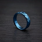 Blue Anodized Titanium Wedding Band — Hammered Industrial Ring, view 4