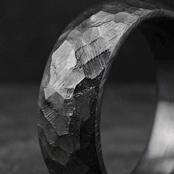 Black Zirconium Wedding Band, Domed — Hammered Finish, view 2