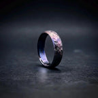 Purple Anodized Titanium Wedding Band, Domed — Hand Hammered, view 5