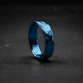 Blue Anodized Titanium Wedding Band — Hammered Industrial Ring