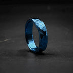 Blue Anodized Titanium Wedding Band — Hammered Industrial Ring