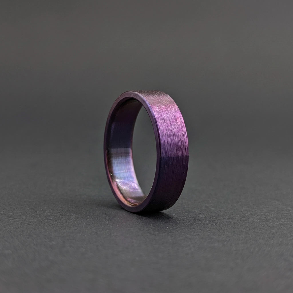 Purple Anodized Titanium Wedding Band — Rough Brushed Finish, view 7