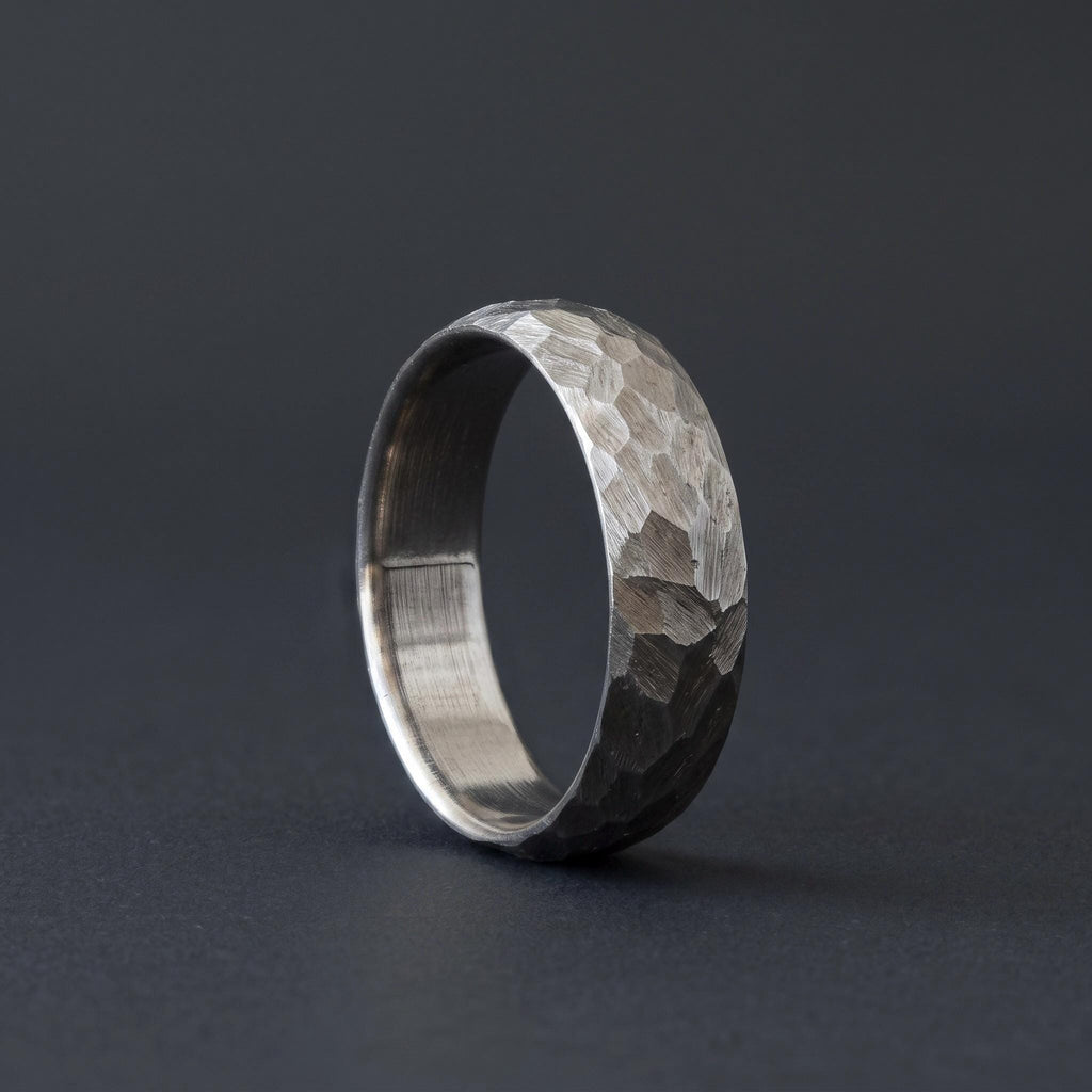 Hammered Titanium Wedding Band, Domed — Distressed Rustic Finish, view 5