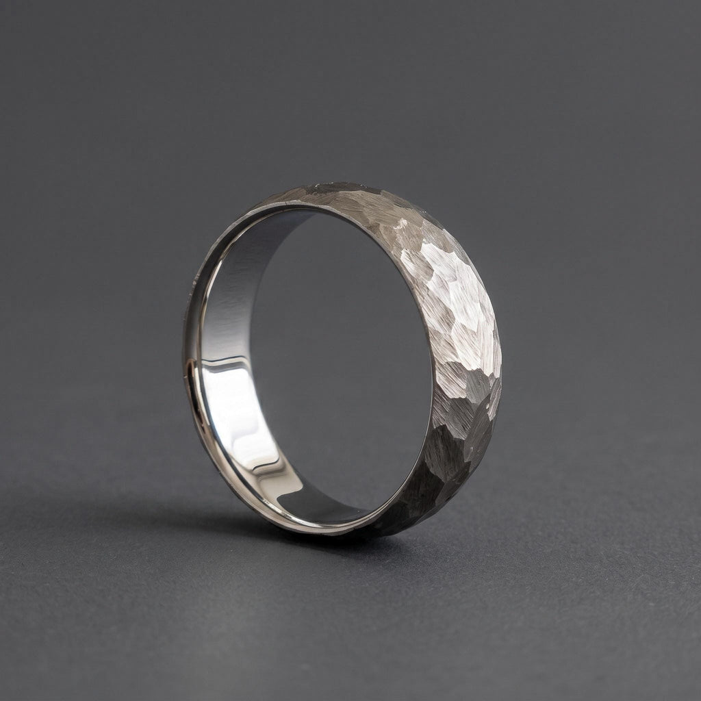 Hammered Titanium Wedding Band, Domed — Distressed Rustic Finish, view 3