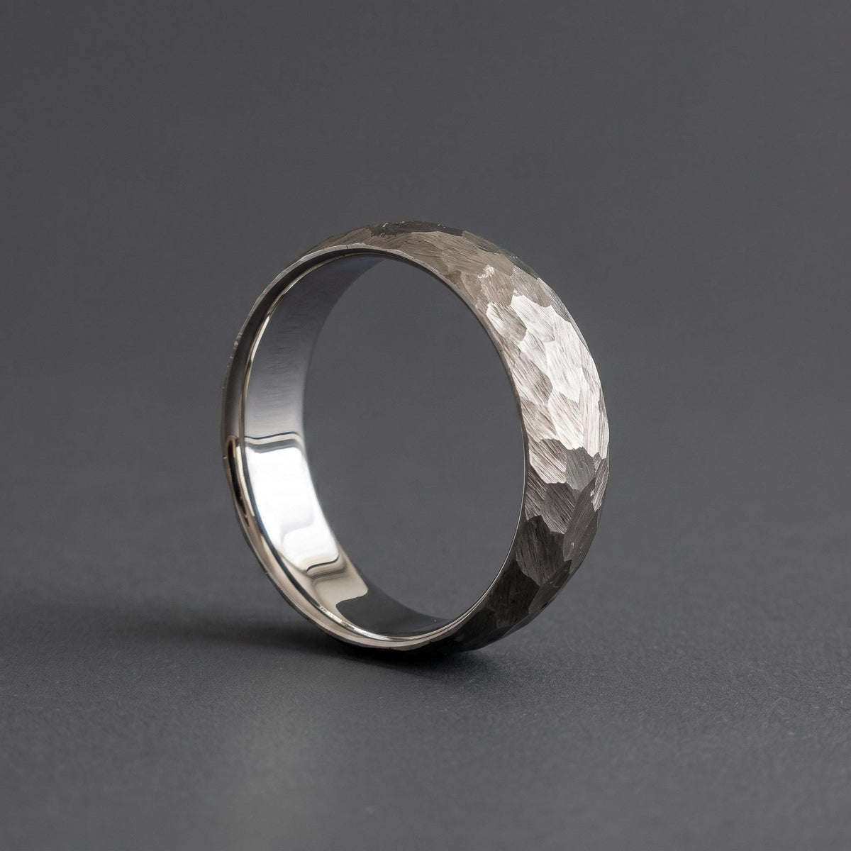 Hammered Titanium Wedding Band, Domed — Distressed Rustic Finish, view 3