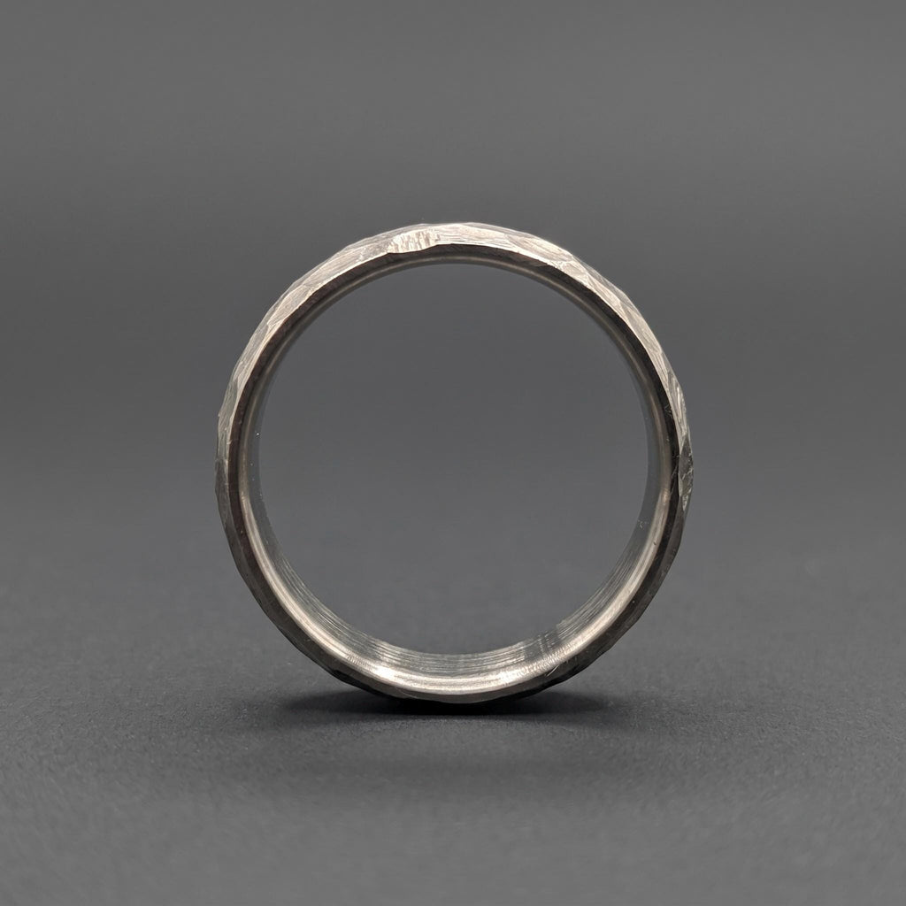 Hammered Titanium Wedding Band, Domed — Distressed Rustic Finish, view 2