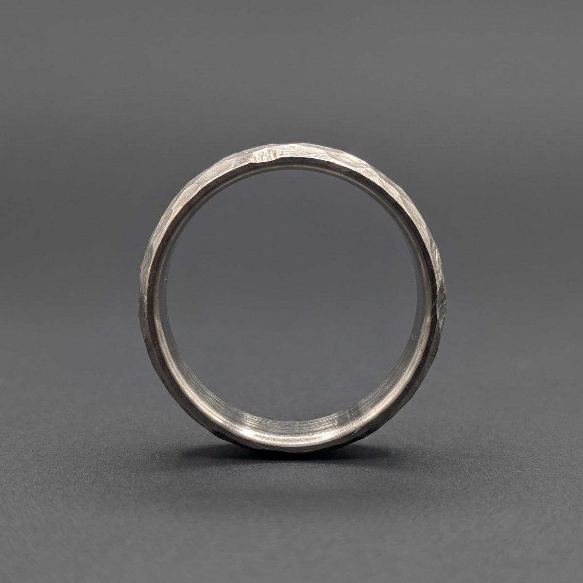 Hammered Titanium Wedding Band, Domed — Distressed Rustic Finish, view 2