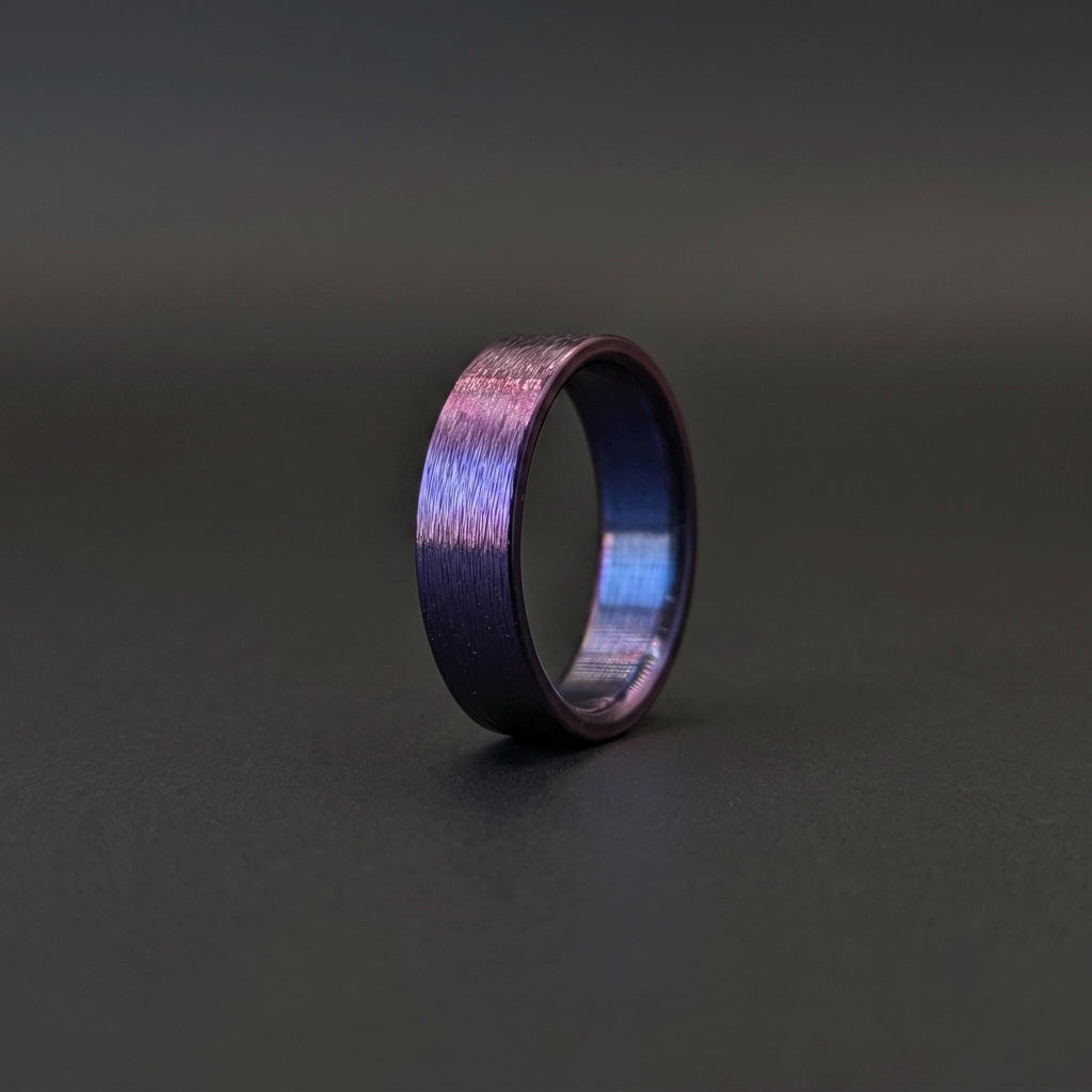 Purple Anodized Titanium Wedding Band — Rough Brushed Finish