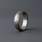 Hammered Titanium Wedding Band, Domed — Distressed Rustic Finish, view 4