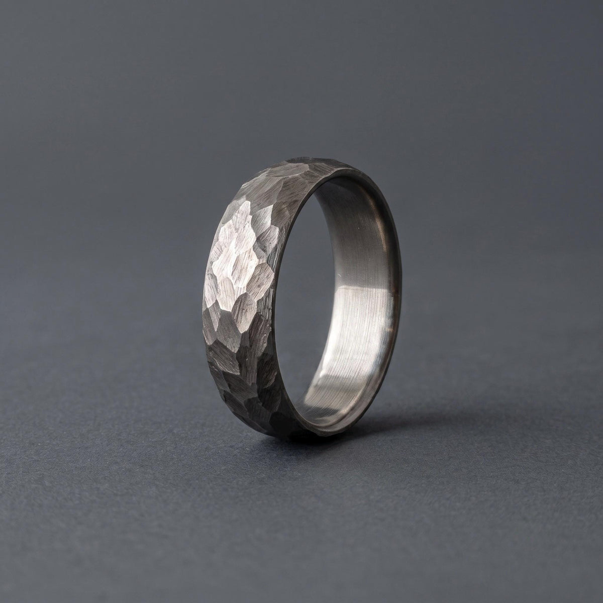 Hammered Titanium Wedding Band, Domed — Distressed Rustic Finish, view 4