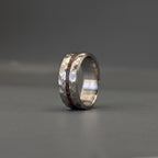Hammered Titanium Wedding Band — Red and Black Wood Lining, view 4
