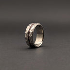 Hammered Titanium Wedding Band — Red and Black Wood Lining