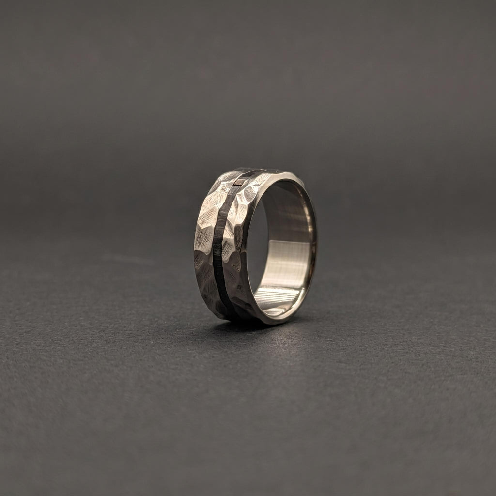 Hammered Titanium Wedding Band — Black Wood Lining, view 5