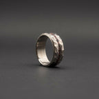 Hammered Titanium Wedding Band — Red and Black Wood Lining, view 2