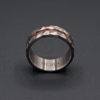 Hammered Titanium Wedding Band — Red and Black Wood Lining, view 3