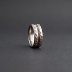 Hammered Titanium Wedding Band — Red and Black Wood Lining, view 7
