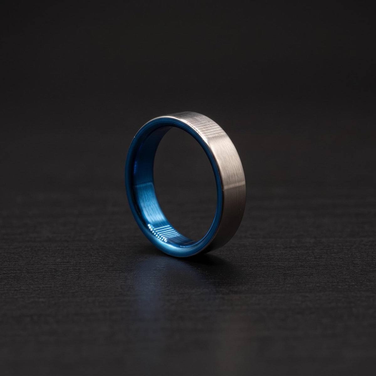 Brushed Titanium Wedding Band — Blue Anodized Interior, view 3