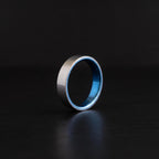 Brushed Titanium Wedding Band — Blue Anodized Interior, view 5