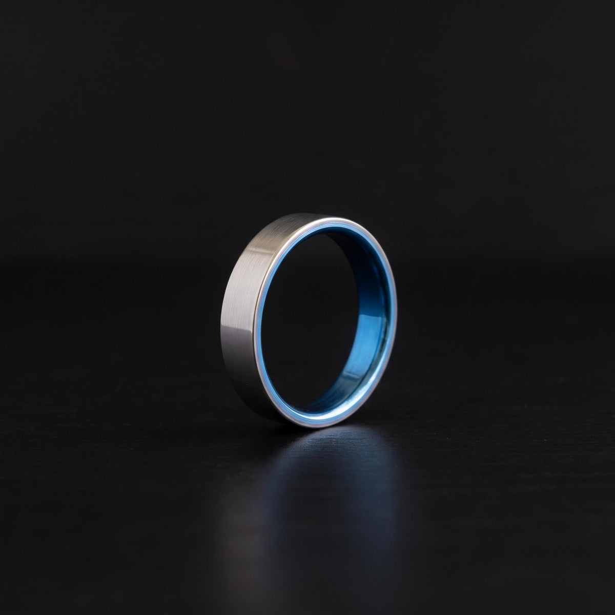 Brushed Titanium Wedding Band — Blue Anodized Interior, view 5