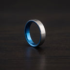 Brushed Titanium Wedding Band — Blue Anodized Interior, view 7