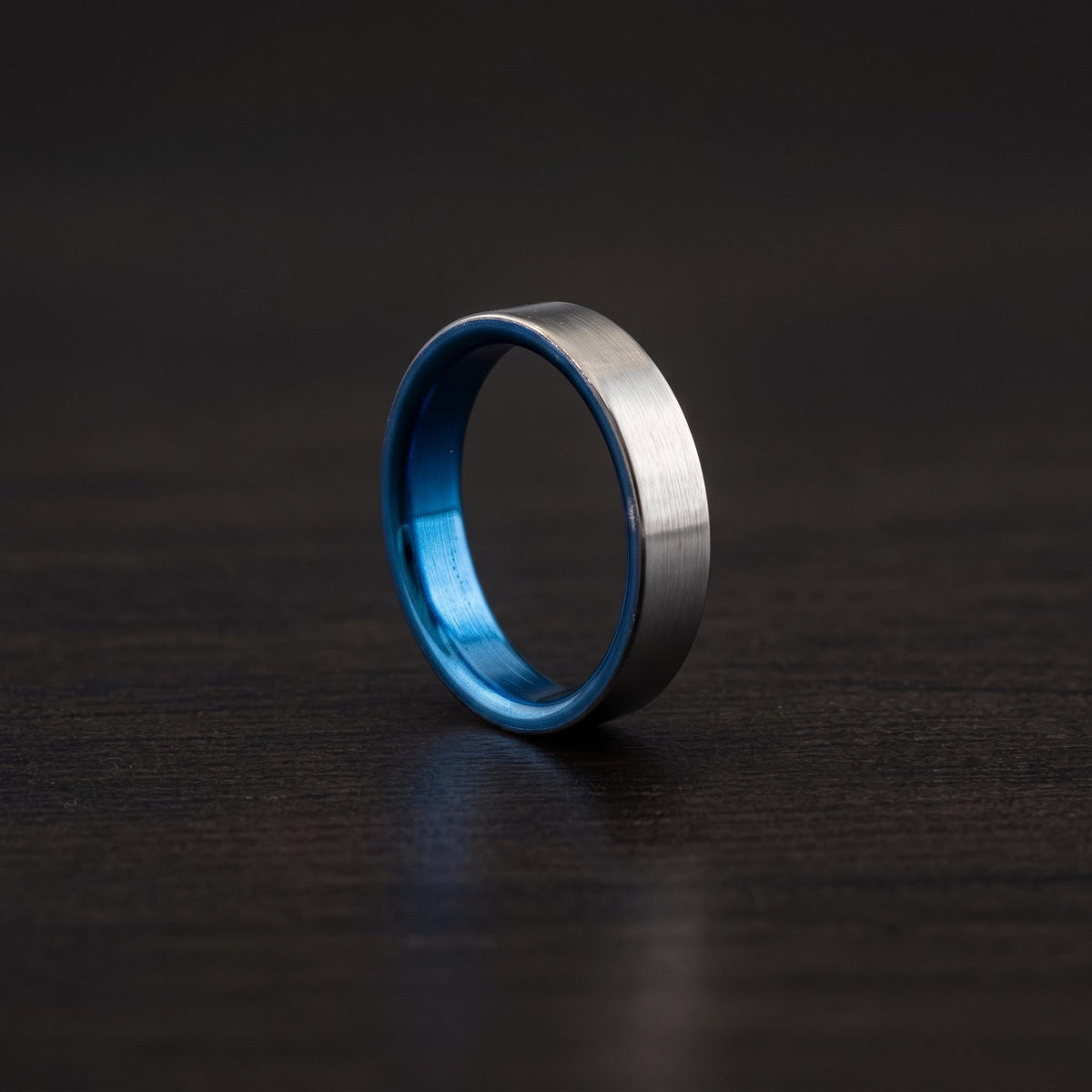 Brushed Titanium Wedding Band — Blue Anodized Interior, view 7