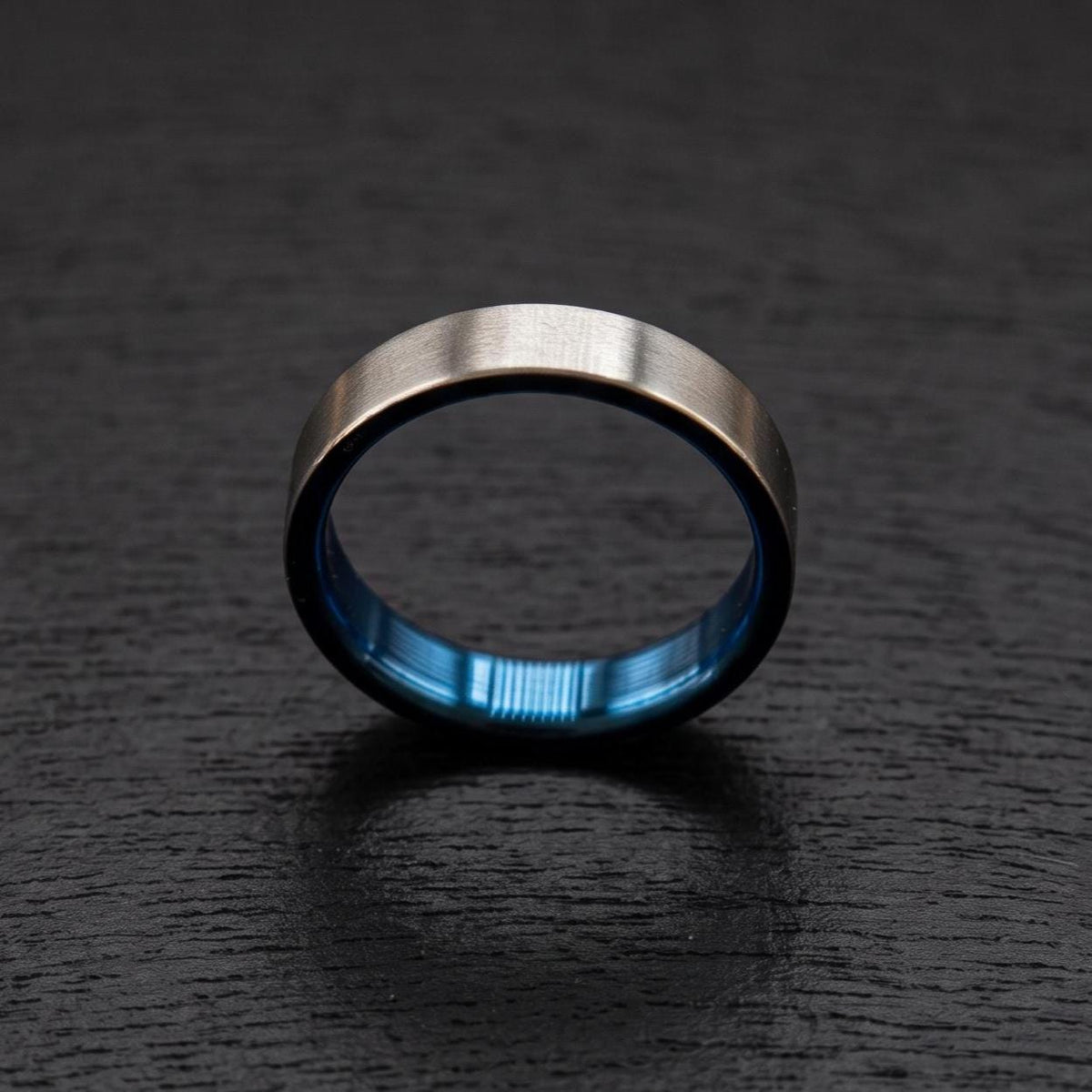 Brushed Titanium Wedding Band — Blue Anodized Interior, view 2