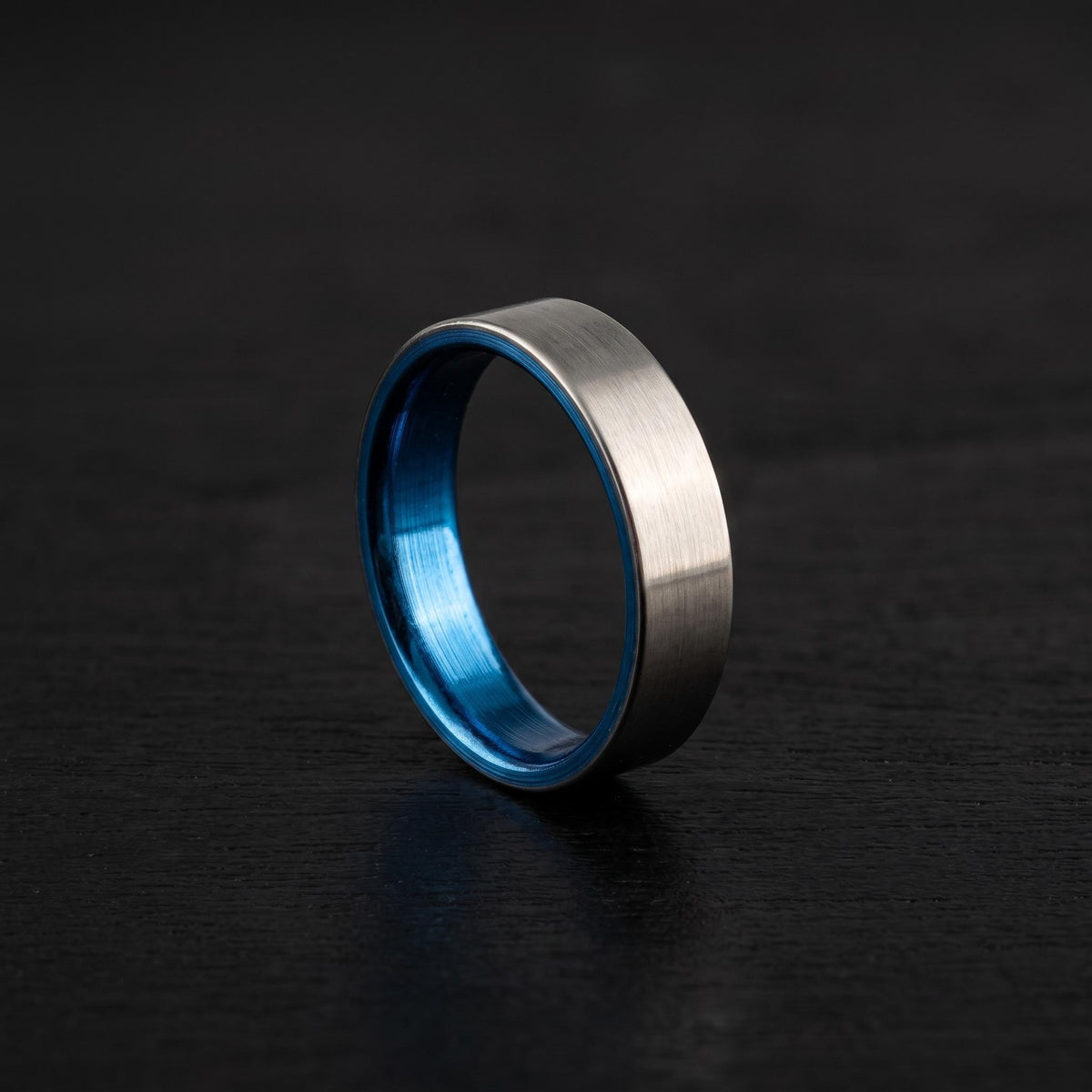 Brushed Titanium Wedding Band — Blue Anodized Interior, view 4