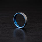 Brushed Titanium Wedding Band — Blue Anodized Interior, view 6